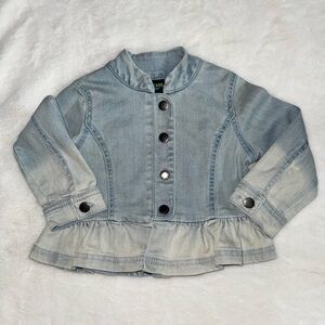 Chic Light Blue Kids Denim Jacket with Ruffle Hem